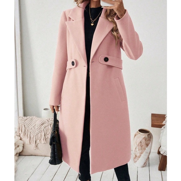 Classic Pink Button up Pockets Loose Fit Coat Jacket - Picture 6 of 7